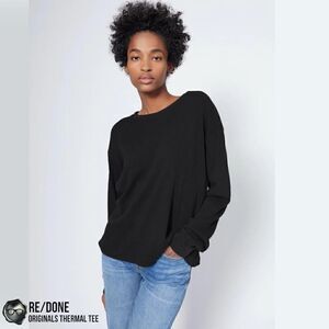 RE/DONE ORIGINALS WOMEN’S THERMAL KNIT LONG SLEEVE TEE SHIRT IN BLACK SIZE SMALL